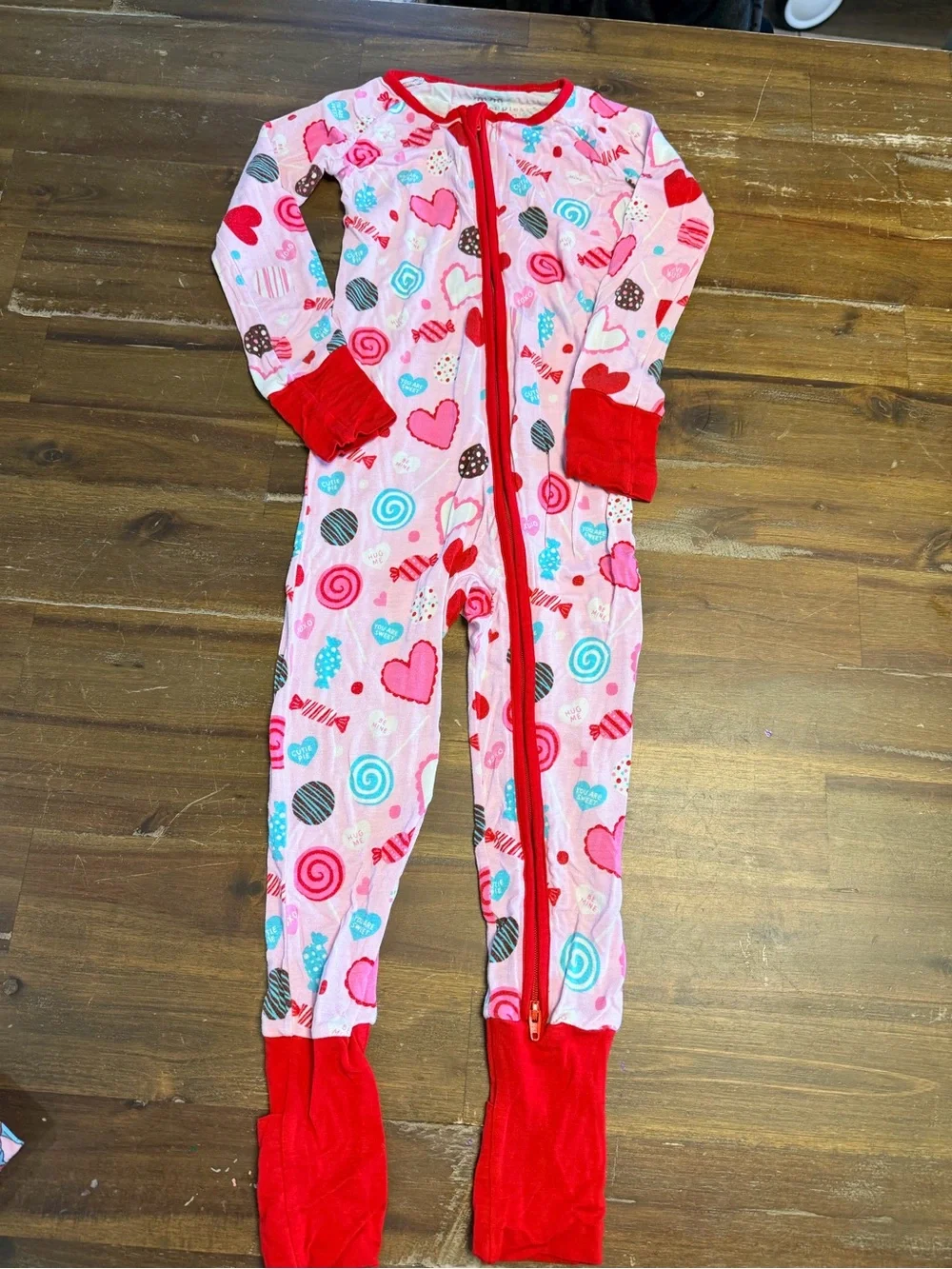 Little Sleepies Pink Heart & Candy Print Kids One-Piece Pajamas with Red Trim